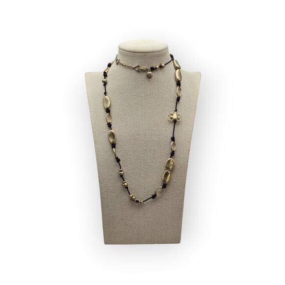 Bee and Flower Gold Tone Long Necklace Statement Beaded Jewelry 32” - Picture 3 of 8